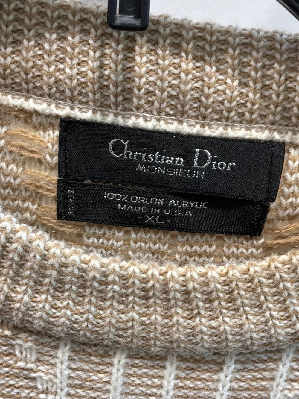 Christian Dior Beige Cream Textured Knit Crewneck Sweater XL Vintage Rare